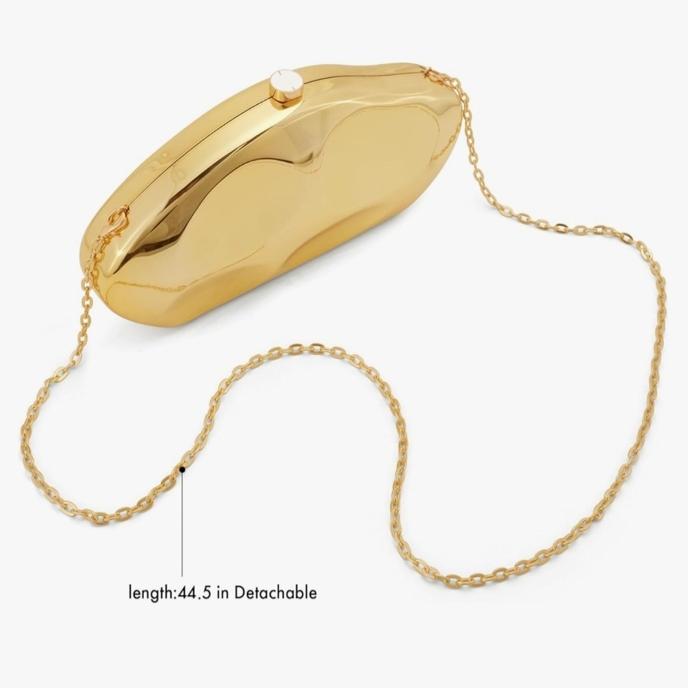 Acrylic Gold Metallic Evening Clutch with Detachable Chain NWOT